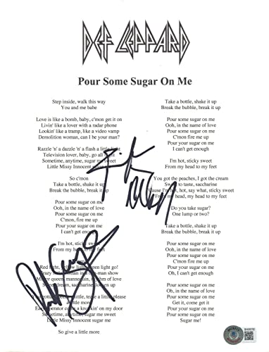 Rick Allen & Savage Def Leppard Signed Pour Some Sugar On Me Lyric Page BAS COA