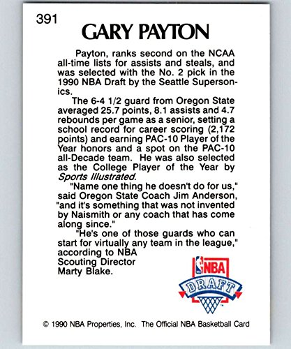 1990-91 NBA Hoops #391 Gary Payton RC Rookie Seattle SuperSonics Official Basketball Trading Card