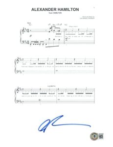 anthony ramos hamilton signed alexander hamilton sheet music 8.5×11 beckett coa