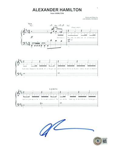 Anthony Ramos Hamilton Signed Alexander Hamilton Sheet Music 8.5x11 Beckett COA