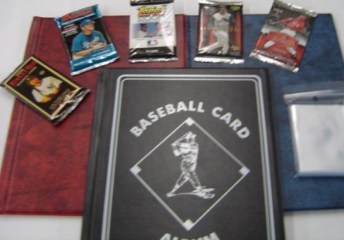 Baseball Card Collection Starter Package - Great Birthday or Christmas Gift (9 Pocket Combo Album, 5 Baseball Packs & Pack of Sleeves) Baseball, Football, Basketball, Hockey, Nascar, Sportscards, Gaming & Trading Cards Collecting, Red Baseball Album