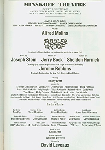 Fiddler on the Roof, Broadway playbill + Alfred Molina , Lea Michele from GLEE