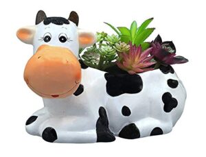 sixdrop cow planter pot – 9″ – cow print party decoration – cow stuff garden backyard flower ceramic succulent planter – ufo cow theme decoration la vaca