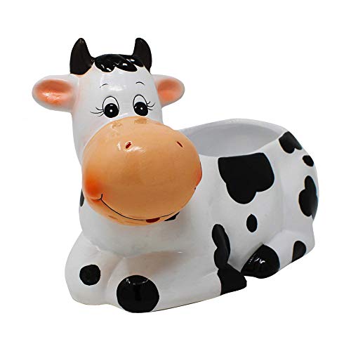 Sixdrop Cow Planter Pot - 9" - Cow Print Party Decoration - Cow Stuff Garden Backyard Flower Ceramic Succulent Planter - UFO Cow Theme Decoration La Vaca