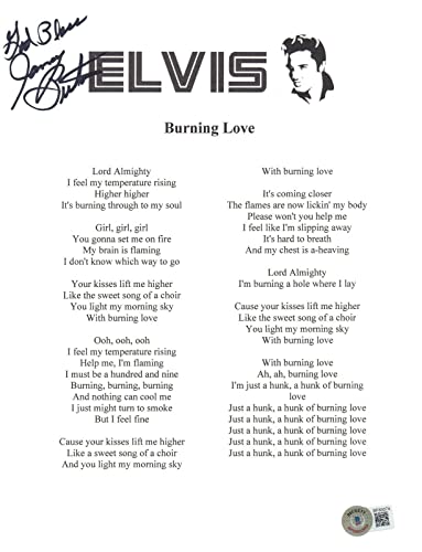 James Burton Signed Elvis Presley Burning Love Lyric Sheet 8.5x11 Beckett COA