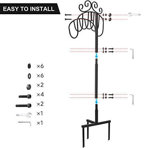 Amagabeli Garden Hose Holder Freestanding Holds 125ft Hose Detachable Rustproof Hose Stand Hanger Heavy Duty Metal Decorative Water Hose Storage with Ground Stakes for Outside Garden Lawn Black BG373