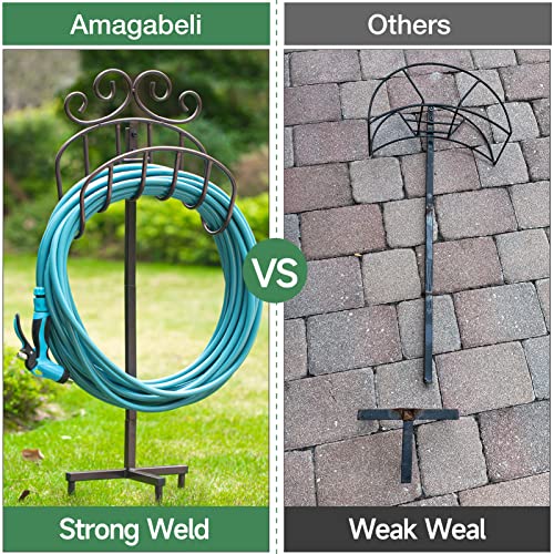 Amagabeli Garden Hose Holder Freestanding Holds 125ft Hose Detachable Rustproof Hose Stand Hanger Heavy Duty Metal Decorative Water Hose Storage with Ground Stakes for Outside Garden Lawn Black BG373