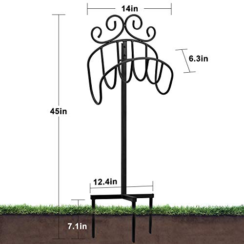 Amagabeli Garden Hose Holder Freestanding Holds 125ft Hose Detachable Rustproof Hose Stand Hanger Heavy Duty Metal Decorative Water Hose Storage with Ground Stakes for Outside Garden Lawn Black BG373