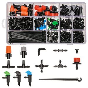190 pcs barbed connectors irrigation fittings kit,drip irrigation barbed connectors 1/4”tubing fittings kit for flower pot garden lawn(straight barbs,single barbs,tees,elbows,end plug,4-way coupling)