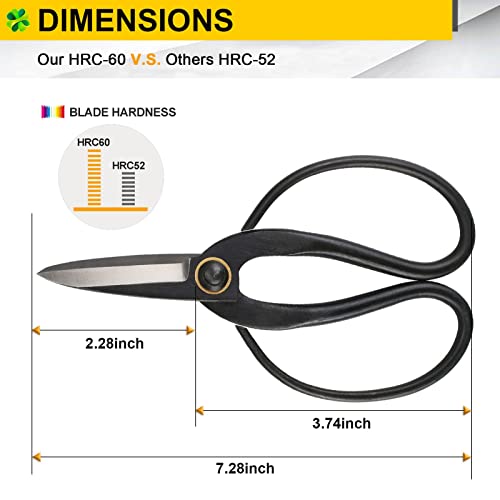 Pruning Shears - Sharp Garden Shears - Japanese Bonsai Scissors for Deadheading, Shaping, Arranging Flowers, Trimming Plants, 7.3" (180 mm)