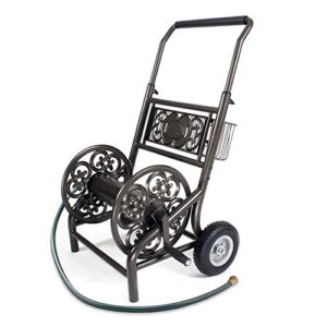 liberty garden products garden 301 never flat 2-wheel decorative garden hose reel cart, holds-200-feet of 5/8-inch hose – bronze