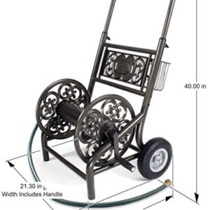 Liberty Garden Products Garden 301 Never Flat 2-Wheel Decorative Garden Hose Reel Cart, Holds-200-Feet of 5/8-Inch Hose - Bronze