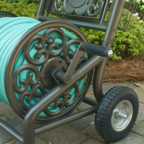 Liberty Garden Products Garden 301 Never Flat 2-Wheel Decorative Garden Hose Reel Cart, Holds-200-Feet of 5/8-Inch Hose - Bronze