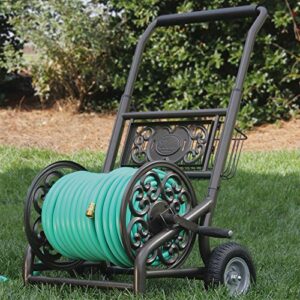 Liberty Garden Products Garden 301 Never Flat 2-Wheel Decorative Garden Hose Reel Cart, Holds-200-Feet of 5/8-Inch Hose - Bronze