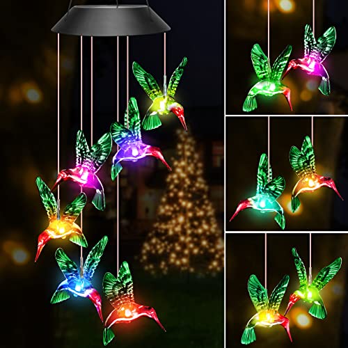 Winzwon Gifts for Mom Mothers Day from Daughter Solar Hummingbird Wind Chimes Outdoor Mobile Hang Garden Patio Porch Birthday Gifts for Grandma Women