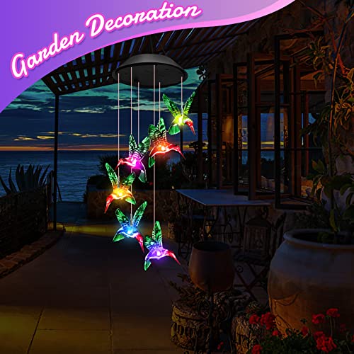 Winzwon Gifts for Mom Mothers Day from Daughter Solar Hummingbird Wind Chimes Outdoor Mobile Hang Garden Patio Porch Birthday Gifts for Grandma Women