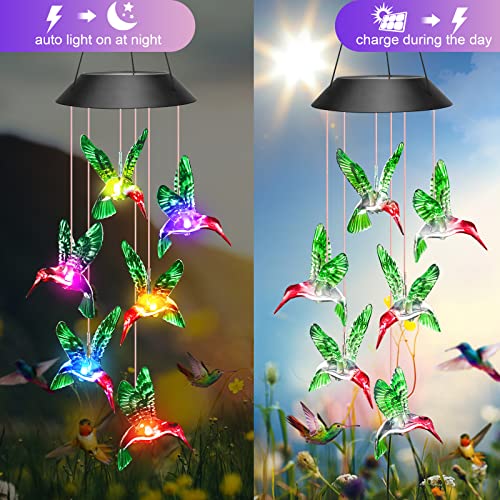 Winzwon Gifts for Mom Mothers Day from Daughter Solar Hummingbird Wind Chimes Outdoor Mobile Hang Garden Patio Porch Birthday Gifts for Grandma Women