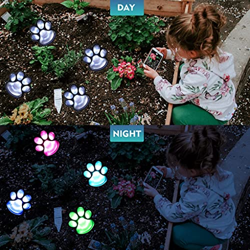 Solar Paw Print Lights,16 Color Changing Outdoor Pet Lights with Remote, Set of 4 Waterproof Dog Cat Paw Print Keepsake for Outdoor Garden Backyard Patio Decor - Gift for Pets Lovers -Multi Color