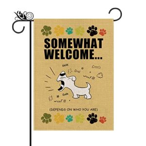 funny dog garden flag somewhat welcome vertical double sided farmhouse outdoor yard decoration 12.5 x 18 inch