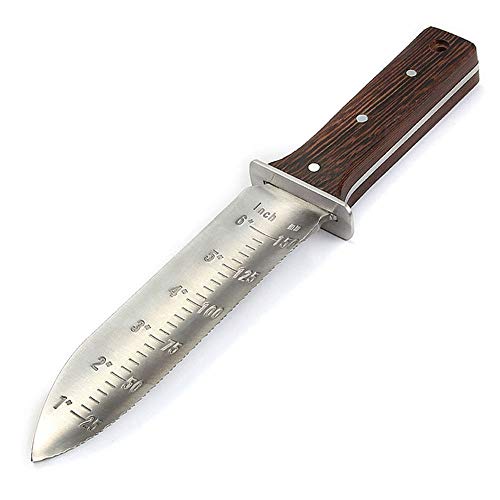 CIELCERA 12" Hori Hori Garden Knife with Free Diamond Sharpening Rod, Stainless Steel Blade with Protective Handguard and Full Tang Handle, Comes with Thick Sheath and Gift Box