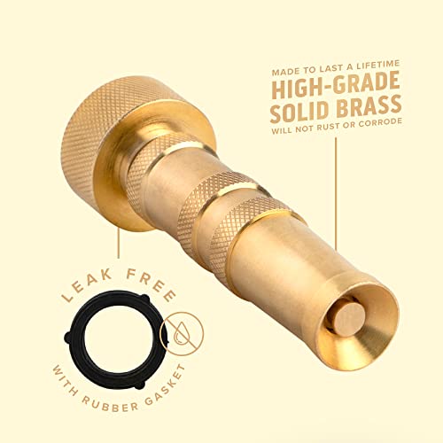 INNAV8 Solid Brass Hose Nozzle Heavy Duty - HIGH Pressure Hose Nozzle for Garden Hose - Easy Twist Water Hose Nozzle Sprayer - Brass Nozzle Sprayer for Car Wash - Brass Hose Spray Nozzle for Hose