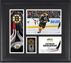 patrice bergeron boston bruins framed 15″ x 17″ player collage with a piece of game-used puck – nhl player plaques and collages