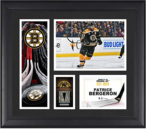 Patrice Bergeron Boston Bruins Framed 15" x 17" Player Collage with a Piece of Game-Used Puck - NHL Player Plaques and Collages