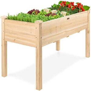 best choice products 48x24x30in raised garden bed, elevated wood planter box stand for backyard, patio, balcony w/bed liner, 200lb capacity – natural