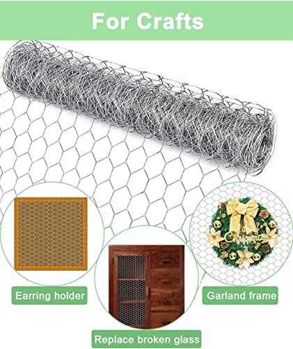 HONSREO Chicken Wire Fencing 16.9 Inch x 49.2 Ft, Poultry Wire Netting 0.6 Inch Hexagonal Galvanized Floral Fence Mesh for Pet Rabbit Coop