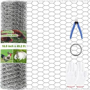 honsreo chicken wire fencing 16.9 inch x 49.2 ft, poultry wire netting 0.6 inch hexagonal galvanized floral fence mesh for pet rabbit coop