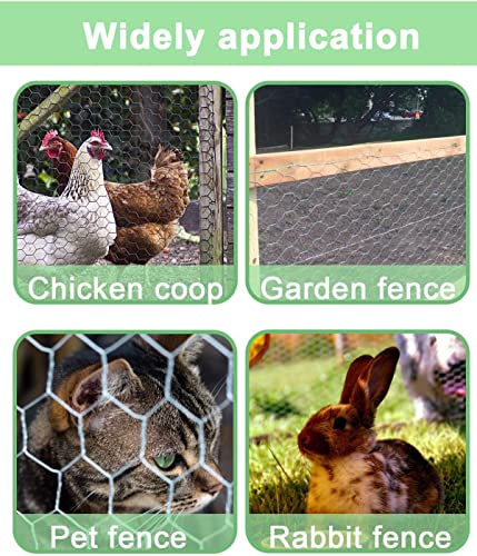 HONSREO Chicken Wire Fencing 16.9 Inch x 49.2 Ft, Poultry Wire Netting 0.6 Inch Hexagonal Galvanized Floral Fence Mesh for Pet Rabbit Coop