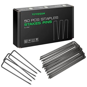 vivosun 50 pcs 6 inch garden stakes landscape staples u-shaped pins for barrier fabric, ground cover, soaker hose, irrigation tubing, invisible dog fence