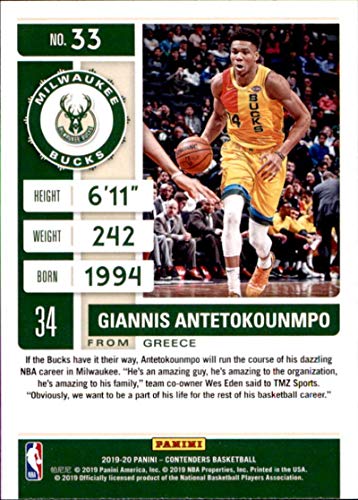 2019-20 Panini Contenders Basketball #33 Giannis Antetokounmpo Milwaukee Bucks Basketball Card