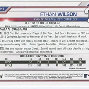 2021 Bowman Draft #BD-140 Ethan Wilson RC Rookie Philadelphia Phillies MLB Baseball Trading Card