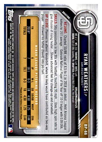 2019 Bowman Prospects #BP-66 Ryan Weathers Padres MLB Baseball Card NM-MT