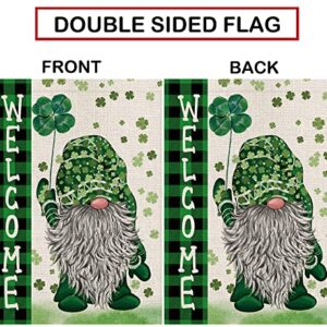 St Patricks Day Garden Flag Green Gnome Shamrocks Vertical Double Sided Burlap Flag Welcome St.Patrick's Day Holiday Yard Outdoor Decor 12.5 x 18 Inch