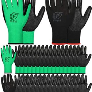 Honeydak 36 Pairs Gardening Gloves for Men Women Breathable Rubber Coated Garden Gloves Men Safety Work Gloves (Black, Green)