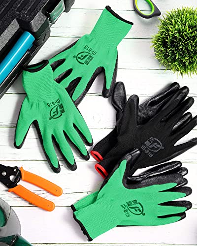 Honeydak 36 Pairs Gardening Gloves for Men Women Breathable Rubber Coated Garden Gloves Men Safety Work Gloves (Black, Green)