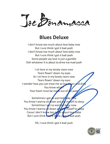 Joe Bonamassa Signed Autographed Blues Deluxe Song Lyric 8.5x11 Page Beckett COA