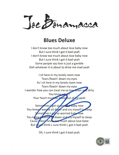 Joe Bonamassa Signed Autographed Blues Deluxe Song Lyric 8.5x11 Page Beckett COA