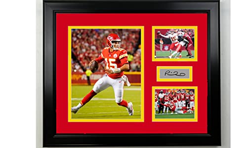 Framed Kansas City Chiefs Patrick Mahomes Facsimile Laser Engraved Signature Football 15"x12" 3 Photo Collage