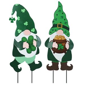 yeahome st patricks day decorations outdoor, 2 pack green gnomes decorative garden stakes for st patricks day decor, metal yard signs for the home garden lawn patio decorations