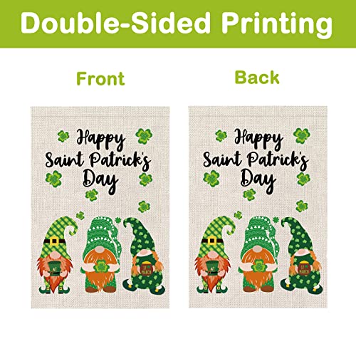 Mocossmy St Patrick's Day Garden Flags, 2 PCS 12.5 X 18 inch Double Sided Irish Gnome Shamrock Welcome Garden Flag Burlap Banner for St Patrick's Day Spring Home Outdoor Yard Lawn Farmhouse Decoration