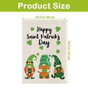 Mocossmy St Patrick's Day Garden Flags, 2 PCS 12.5 X 18 inch Double Sided Irish Gnome Shamrock Welcome Garden Flag Burlap Banner for St Patrick's Day Spring Home Outdoor Yard Lawn Farmhouse Decoration