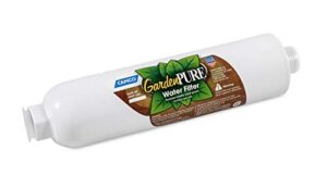 camco gardenpure carbon water hose filter | filters water from your garden hose to improve plants health and provide fresh water for pets and animals | great for gardening and farming (40691), white