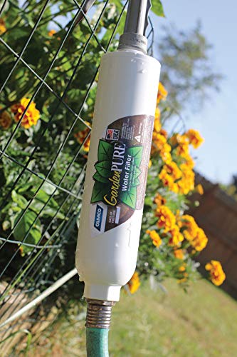 Camco GardenPURE Carbon Water Hose Filter | Filters Water from Your Garden Hose to Improve Plants Health and Provide Fresh Water for Pets and Animals | Great for Gardening and Farming (40691), White