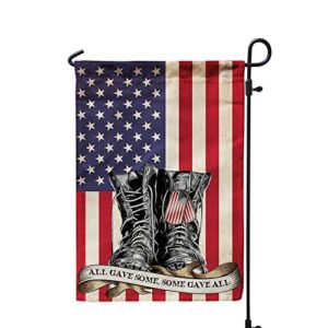 artsy woodsy 4th of july independence day decorations god bless america us veteran american soldier fallen hero patriotic military burlap garden flag 12.5×18″ double-sided all-weather yard outdoor (01 (12×18″))