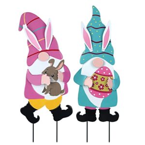 yeahome easter decorations outdoor, 2 pack gnomes decorative garden stakes for easter decor, metal yard signs spring decor for outside garden lawn backyard party decorations