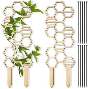 2 pieces wooden small indoor trellis plant trellis for climbing plants hexagon trellis for potted plants trellis vine supports garden trellises with 10 pieces black cable ties for plant (honeycomb)