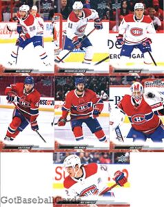 2022-23 upper deck series 1 hockey montreal canadiens team set of 7 cards: jake allen(#93), joel armia(#94), cole caufield(#95), kaleague(#96), jake evans(#97), brendan gallagher(#98), mike hoffman(#99) – gotbaseballcards